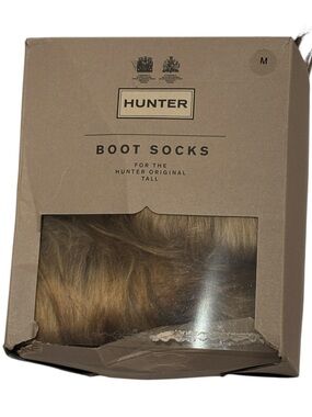 NWT Hunter Faux Fur Boot Socks in Brown and Tan Faux for cuff logo Tawny M